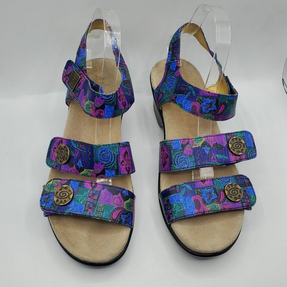 ALEGRIA OLIVIA CRAFTY VIBRANT FLORAL LEATHER ADJUSTABLE STRAP SANDALS - Picture 5 of 9